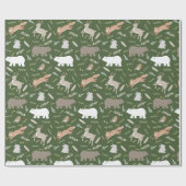 Woodland Animals & Leaf Pattern Forest Green Cadeaupapier (Vlak)