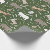Woodland Animals & Leaf Pattern Forest Green Cadeaupapier (Hoek)