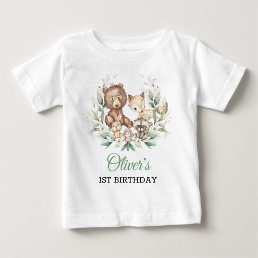 Woodland Animals Leafy Greenery 1st Birthday Boy (Voorkant)