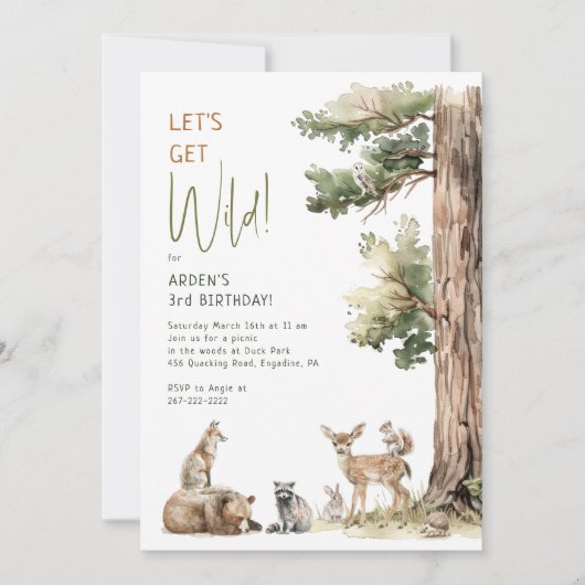 Woodland Animals "Let's Get Wild" Kinderen Verjaar Kaart (Voorkant)