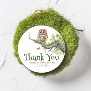 Woodland Animals Little Owl Mossy Wild Hartelijk d Ronde Sticker