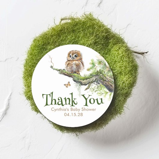 Woodland Animals Little Owl Mossy Wild Hartelijk d Ronde Sticker