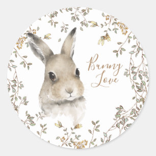 Woodland Animals Love Bunny Floral Script Ronde Sticker