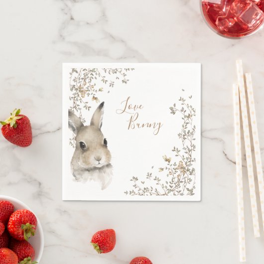 Woodland Animals Love Bunny Floral Script Servet (Insitu)