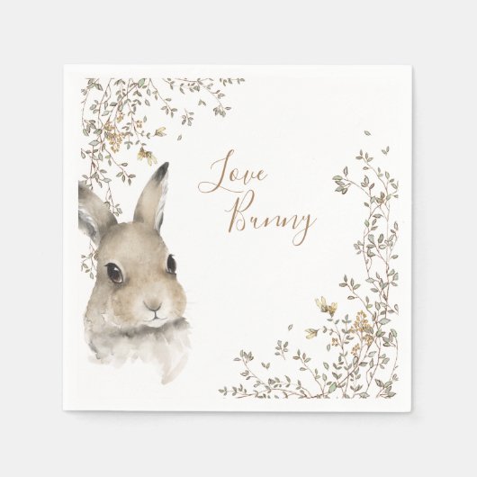 Woodland Animals Love Bunny Floral Script Servet (Voorkant)