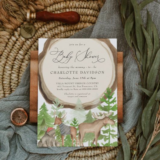 Woodland Animals Lumberjack Rustic Boy Baby shower Kaart