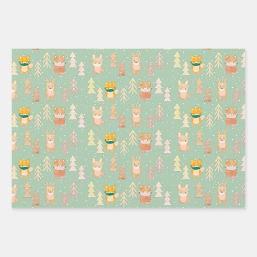 Woodland Animals Mask Tree Pattern Holiday Inpakpapier Vel (Voorkant 3)