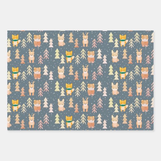 Woodland Animals Mask Tree Pattern Holiday Inpakpapier Vel (Voorkant)