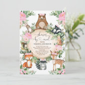 Woodland Animals Meisje Douche per post Kaart (Staand voorkant)