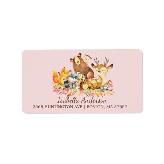 Woodland Animals Meisjes Baby shower Adreslabel Etiket (Voorkant)