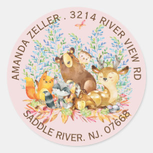 Woodland Animals Meisjes Baby shower Adreslabel Ronde Sticker