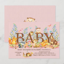 Woodland Animals Meisjes Baby shower Invitation