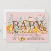 Woodland Animals Meisjes Baby shower Invitation Kaart (Voorkant)