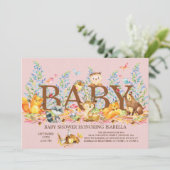 Woodland Animals Meisjes Baby shower Invitation Kaart (Staand voorkant)