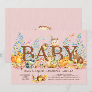 Woodland Animals Meisjes Baby shower Invitation Kaart