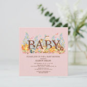 Woodland Animals Meisjes Baby shower Invitation Kaart (Staand voorkant)