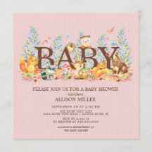 Woodland Animals Meisjes Baby shower Invitation