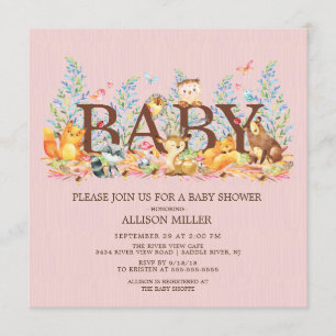 Woodland Animals Meisjes Baby shower Invitation Kaart