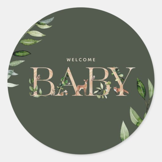 Woodland Animals met Baby shower Ronde Sticker (Voorkant)