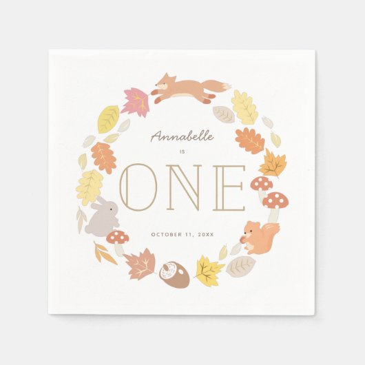 Woodland Animals met grote Herfst 1e verjaardag Servet (Voorkant)