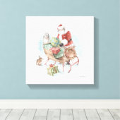 Woodland Animals met Santa Claus en zijn Sleigh Canvas Afdruk (Insitu (Houten vloer))