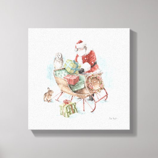 Woodland Animals met Santa Claus en zijn Sleigh Canvas Afdruk (Voorkant)