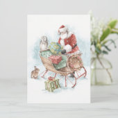 Woodland Animals met Santa Claus en Zijn Sleigh Feestdagenkaart (Staand voorkant)