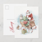 Woodland Animals met Santa Claus en zijn Sleigh Feestdagenkaart (Voorkant / Achterkant)