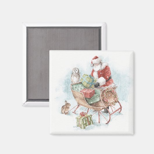 Woodland Animals met Santa Claus en zijn Sleigh Magneet (Voorkant / Achterkant)