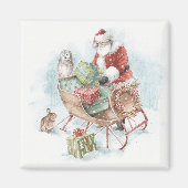 Woodland Animals met Santa Claus en zijn Sleigh Magneet (Voorkant)