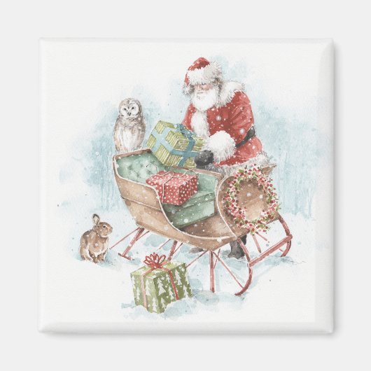 Woodland Animals met Santa Claus en zijn Sleigh Magneet (Voorkant)