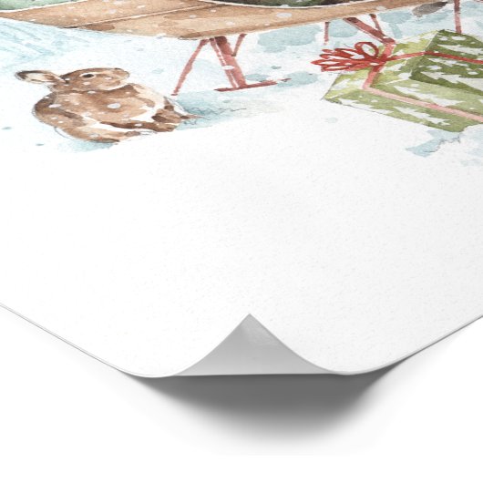 Woodland Animals met Santa Claus en zijn Sleigh Poster (Hoek)