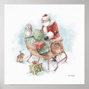 Woodland Animals met Santa Claus en zijn Sleigh Poster