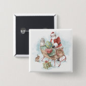 Woodland Animals met Santa Claus en zijn Sleigh Vierkante Button 5,1 Cm (Voorkant /achterkant)