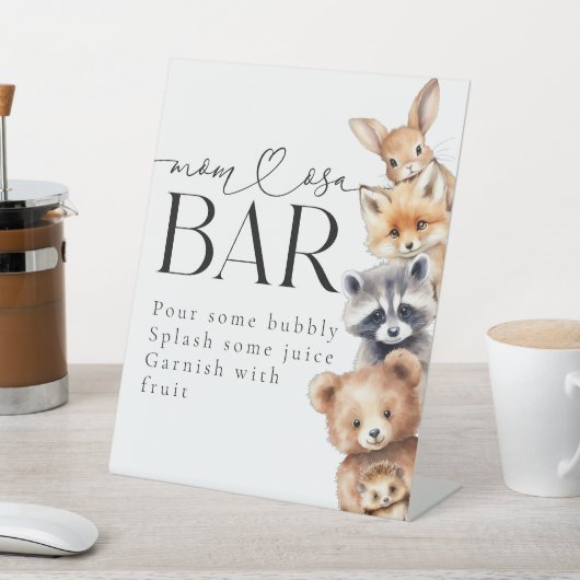 Woodland Animals Modern Baby shower Bar Reclamebord Met Voetstuk (Insitu)