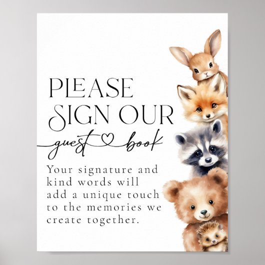 Woodland Animals Modern Baby shower Gastenboek Poster (Voorkant)