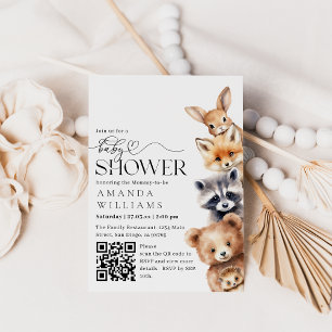 Woodland Animals Modern QR-code Baby shower Kaart