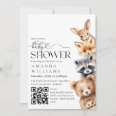 Woodland Animals Modern QR-code Baby shower Kaart (Voorkant)