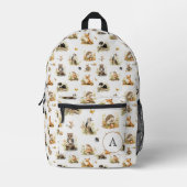 Woodland Animals Monogram School Reizen Kinder Wit Bedrukte Rugzak (Voorkant)