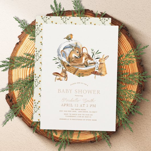 Woodland Animals Moses Basket Mushroom Baby shower Kaart