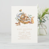 Woodland Animals Moses Basket Mushroom Baby shower Kaart (Staand voorkant)
