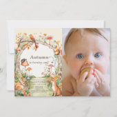 Woodland Animals Mushroom 1st Birthday Foto Kaart (Voorkant)