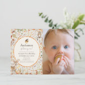 Woodland Animals Mushroom 1st Birthday Foto Kaart (Staand voorkant)