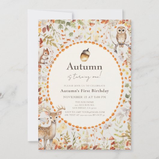 Woodland Animals Mushroom Forest 1st Verjaardag Kaart (Voorkant)