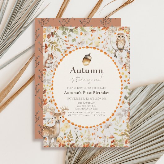 Woodland Animals Mushroom Forest 1st Verjaardag Kaart