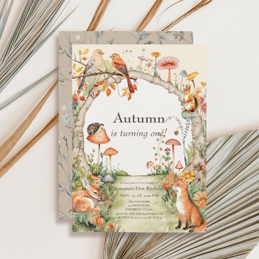 Woodland Animals Mushroom Garden 1e verjaardag Kaart