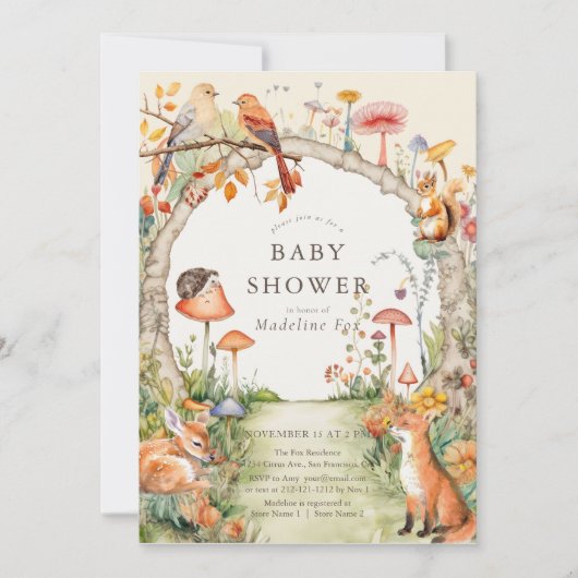 Woodland Animals Mushroom Garden Baby shower Kaart (Voorkant)