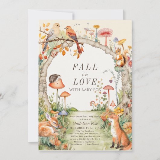 Woodland Animals Mushroom Garden Baby shower Kaart (Voorkant)