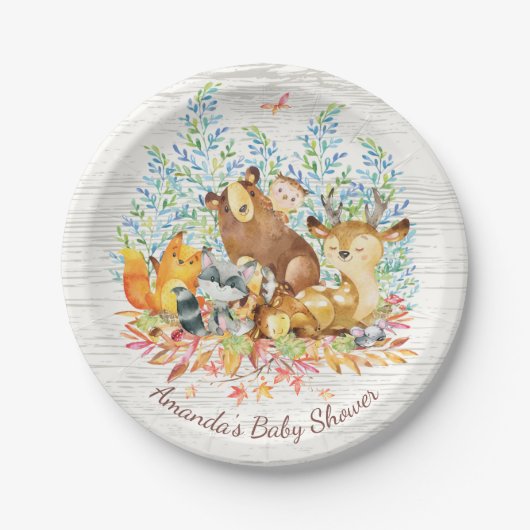 Woodland Animals Neutraal Baby shower 7" Bord (Voorkant)