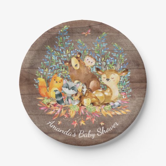 Woodland Animals Neutraal Baby shower 7" Bord (Voorkant)